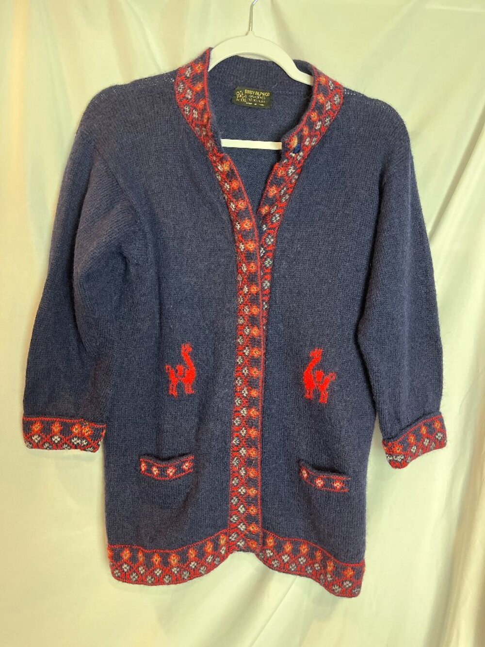 Women's Baby Alpaca Blue/Red Cardigan Size S/M